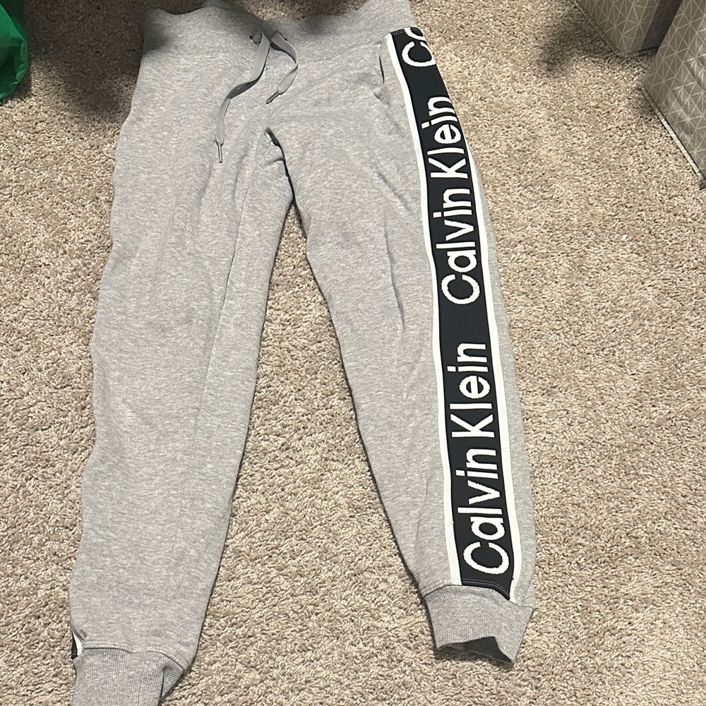 Calvin Klein Light Gray Joggers with Black Logo Tape